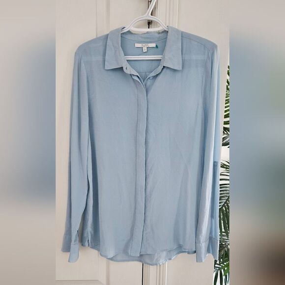 100% Silk Alfred Sung Light Blue Women's Button Down Shirt - Picture 1 of 4